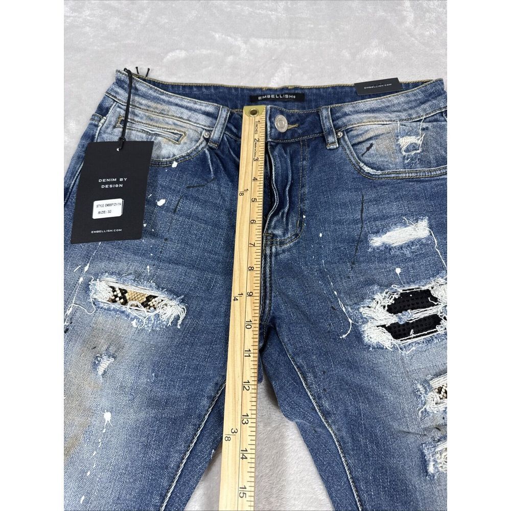 Embellish Men's Rip & Repair Patchwork Distressed Skinny Fit Denim Reptile - Picture 6 of 11